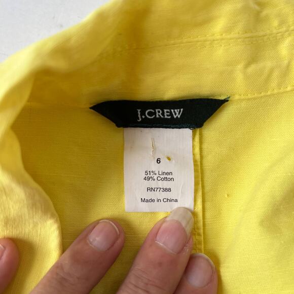 J Crew Linen Blend 2 Button Womens Blazer Sz 6 Yellow Notch Collar Preppy Bright - Picture 9 of 11